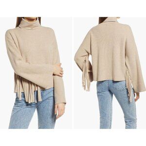 4S13NNA Winston Fringe Sleeve Ribbed Turtleneck Sweater M